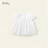 Elfairy女童短袖宝宝夏装纯棉娃娃衫2024儿童公主方领上衣薄