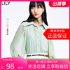 LILY2024春女装复古珍珠娃娃领小上衣泡泡袖宽松垂感雪纺衬衫