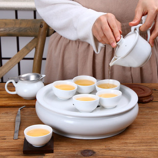 陶瓷潮州喝茶盖碗茶具组合套装，白瓷家用潮汕功夫茶具茶盘整套送礼