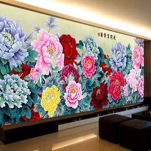 十字绣国画牡丹图花开富贵2022中式花卉印花客厅，2米5手工简单