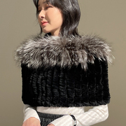 韩国气质狐狸毛披肩皮草披肩女冬季獭兔毛脖套真毛毛套头披肩围巾