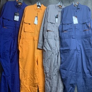 出口日本纯棉大口袋橘色蓝色连体服大码男机械作业船舶维修工作服