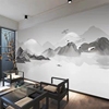 中式黑白水墨山水画电视背景墙，壁纸客厅影视墙壁画茶室背景墙墙布