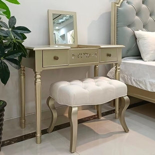 美式轻奢实木梳妆台妆凳组合法式小户型设计主卧新古典化妆桌家具