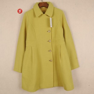 日本品牌ANAYI 柠檬黄娃娃领单排扣95%安哥拉兔绒羊毛针织大衣女