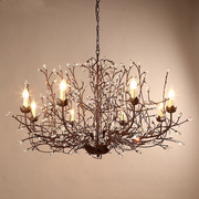 树枝水晶吊灯 美式乡村创意地中海铁艺复古艺术餐厅卧室客厅灯具