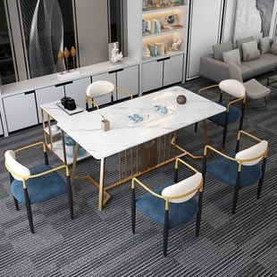北欧轻奢岩板茶桌椅组合大理石办公室家用茶具茶盘套装一体泡茶桌
