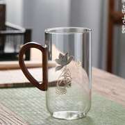 日式茶杯玻璃杯泡绿茶专用男士高档带把手水杯家用花茶杯水晶杯子