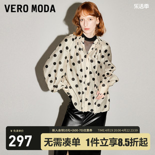 Vero Moda衬衫2024春夏优雅气质复古波点长袖轻薄上衣女