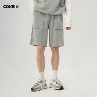 cokein短裤男运动夏季原创设计系带大口袋，纯色重磅潮休闲五分中裤