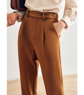 秋季流行3色高阶感百搭OL气质范质感西装料高腰立体九分裤 特