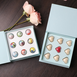 情人节9粒心形巧克力盒子，礼盒生巧糖果，星球硬盒星空巧克力包装盒