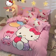 全纯棉kitty床上用品四件套活性印花KT粉色抱苹果小熊女孩