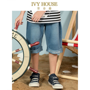 ivyhouse常春藤男童，夏季针织牛仔橡筋，裤腰牛仔六分裤