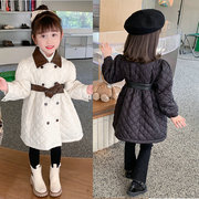 女童棉衣pu皮拼接加厚外衣轻便外套，23秋冬装童装代发