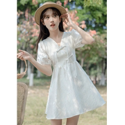 新中式v领白色连衣裙，女夏2024小清新法式茶歇小个子短裙裙子