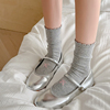 韩系芭蕾风灰色蝴蝶结袜子女中筒袜夏薄款日系可爱甜美花边堆堆袜