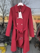 品牌尾货2023冬装酒红双面绒大衣新年战袍羊毛外套长款韩版女
