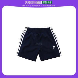 韩国直邮Adidas阿迪达斯舒适休闲裤男女款海军色透气短裤条纹印花