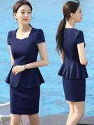 职业装套装女夏季薄款美容院韩版时尚短袖西装套裙酒店前台工作服