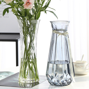 特大号两件装欧式玻璃花瓶水养富贵竹百合花插花花瓶客厅摆件