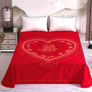 结婚床单女方纯棉单件大红色，铺喜接亲大气新娘家(新娘家，)婚房床上铺床上用