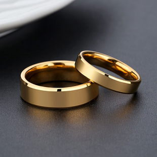 黄金色素圈戒指简约男戒情侣，对戒婚戒镀18k彩金指环女圣诞节礼物