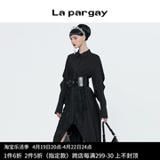 纳帕佳2023秋冬女式黑色设计感刺绣长袖连衣裙优雅显瘦衬衫裙