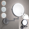 LED浴室折叠美容镜三色灯 双面化妆镜伸缩壁挂放大三倍镜子免打孔