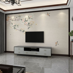 墙纸定制3d立体中式花鸟电视，背景墙壁布客厅壁画，卧室壁纸装饰墙布