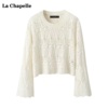 拉夏贝尔lachapelle镂空喇叭袖圆领针织衫，女春季短款毛衣上衣