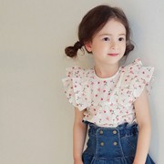2023韩版夏季童装女童T恤衫中大儿童可爱清新花朵T恤上衣夏装