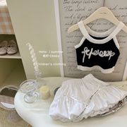 韩版女童2024夏季可爱洋气字母，吊带上衣白色花苞裙两件套潮款