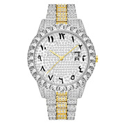 品牌时尚潮流镶水钻表带男士石英手表时装满金色玫瑰金国产腕表