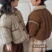 森系范~韩版儿童撞色拼接棉服2023冬装男童女童洋派保暖棉衣