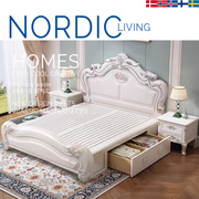 美式白色实木床主卧储物双人床，1.8m软包公主床，现代简约工厂床