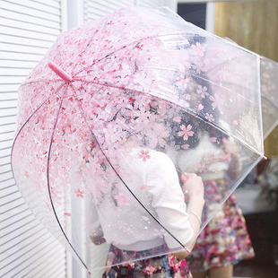 拱形伞日系樱花透明雨伞小学生儿童网红长柄公主仙女鸟笼水母雨伞