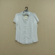 外贸原单夏季V领白色衬衫女荷叶袖钉珠修身韩版纯色衬衣