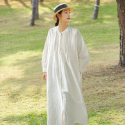 亚麻白色长袖衬衫式连衣裙，知笔墨2023春夏高级感禅意极简长裙女