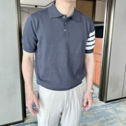 休闲短袖Polo衫男士夏季英伦复古高端商务针织轻薄翻领半袖T恤男