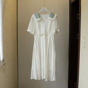 网红原单 韩版女士荷叶领白色公主连衣裙长裙0.325KG