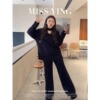 大码女装胖mm慵懒风宽松挂脖针织衫，上衣毛衣阔腿裤春秋显瘦套装
