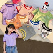 夏季上衣拼色卡通t桖印花短袖女童超洋气韩版儿童百搭打底衫.