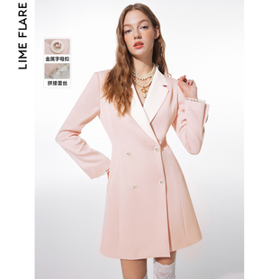 莱茵福莱尔粉色蕾丝拼接西装，连衣裙职业气质，裙子洋气2024春季