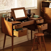 dojus进口北欧实木梳妆台小户型翻盖化妆桌卧室简约现代书桌一体