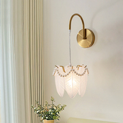 法式玻璃羽毛贝壳壁灯，创意卧室客厅背景墙，网红走廊床头轻奢壁灯