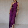 欧美紫色褶皱连衣裙，百褶裙派对晚礼服purplesexyeveningdress