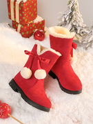 女童雪地靴2023年红色，儿童女保暖加绒加厚冬季防水防滑时尚潮