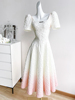 白色复古短袖连衣裙女夏季长裙小众设计高级感气质赫本风礼服裙子