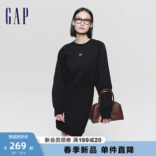 Gap女装2024春季logo简约拼接长袖圆领连衣裙卫衣裙430319